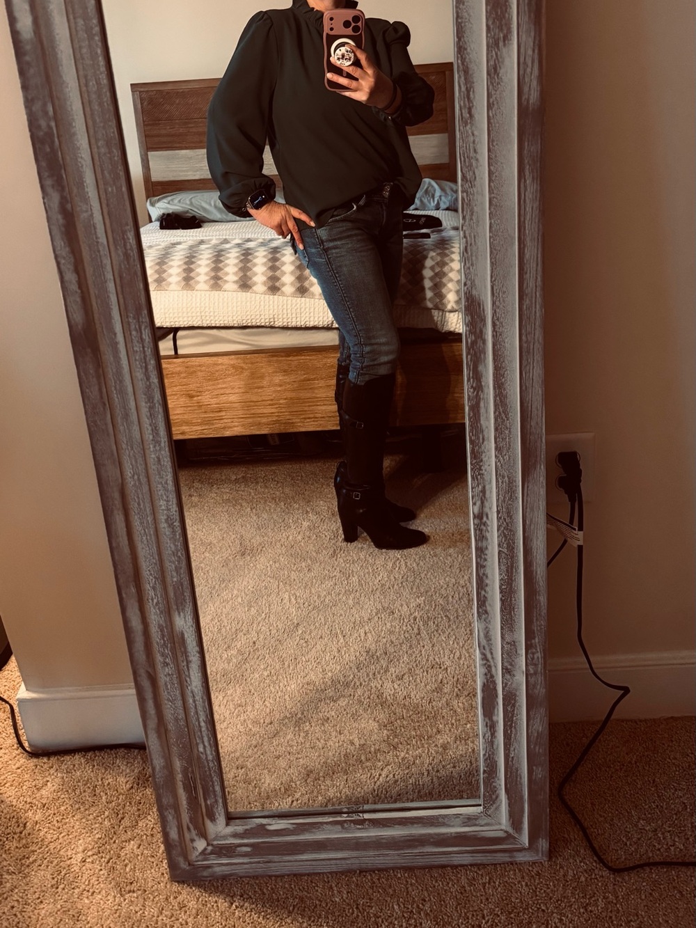 J. Crew Forest Green Blouse with Ruffle Detail